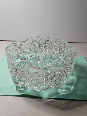 American Brilliant Ferner Cut Glass Footed Bowl - Clear Crystal Look